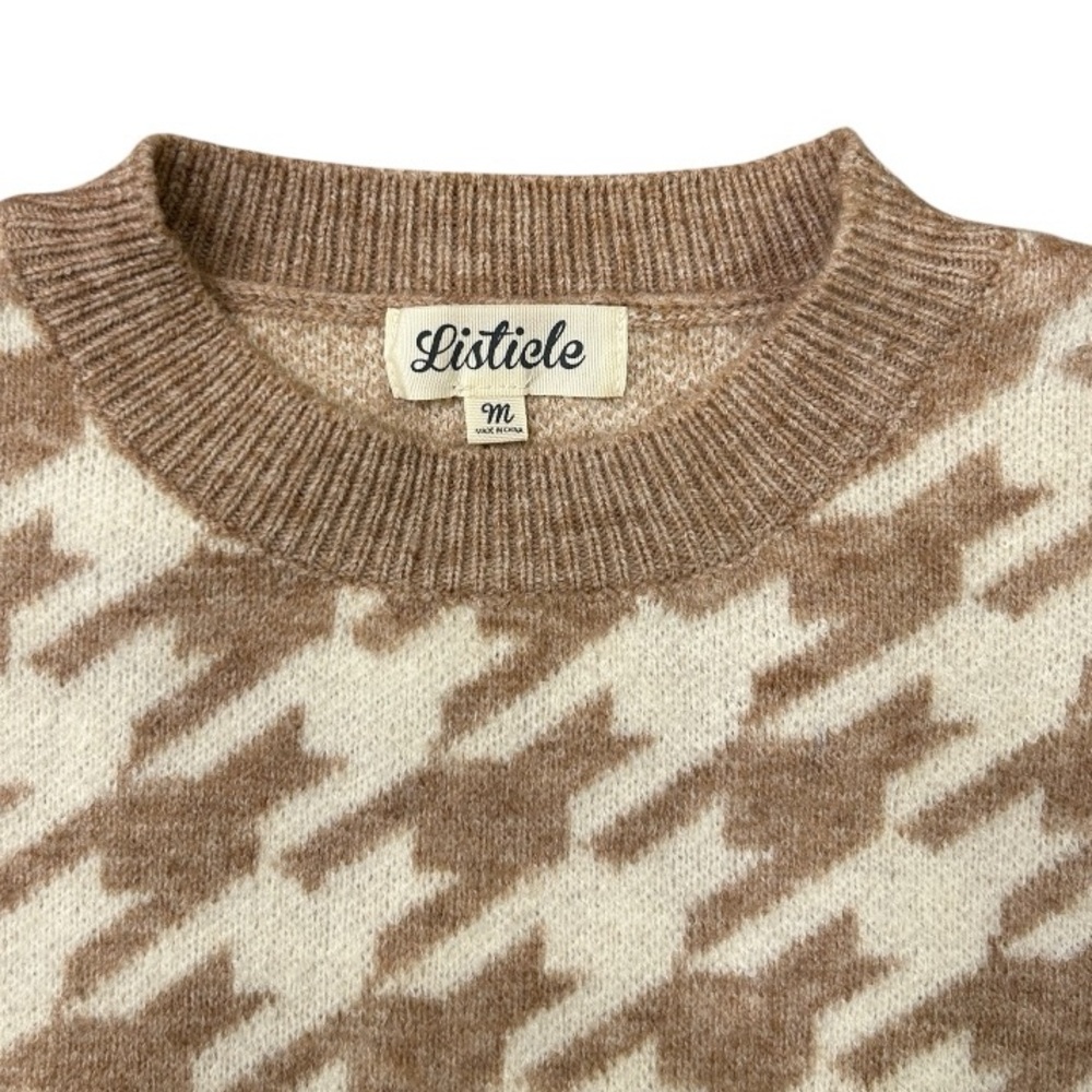 Listicle Taupe Houndstooth Pullover Knit Sweater Women’s Size Medium - Picture 5 of 11